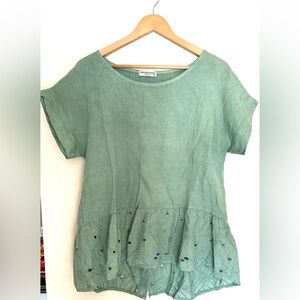 Terzo Millenio Green 100% Linen Top Women’s Made in Italy‎ Sz Small